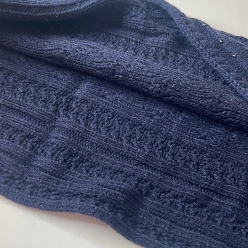 LOFT Cable Knit Beaded Infinity Scarf Navy Blue